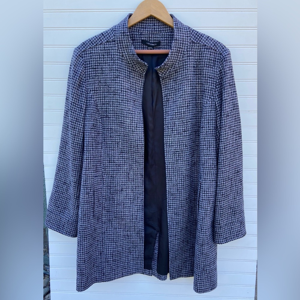 LOUBEN Hounds Tooth Open Trench Coat